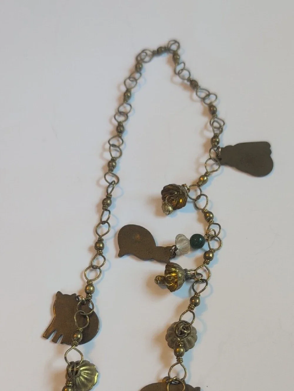 Vintage Laurel Burch Cat Charm Necklace - Antique Brass Tone