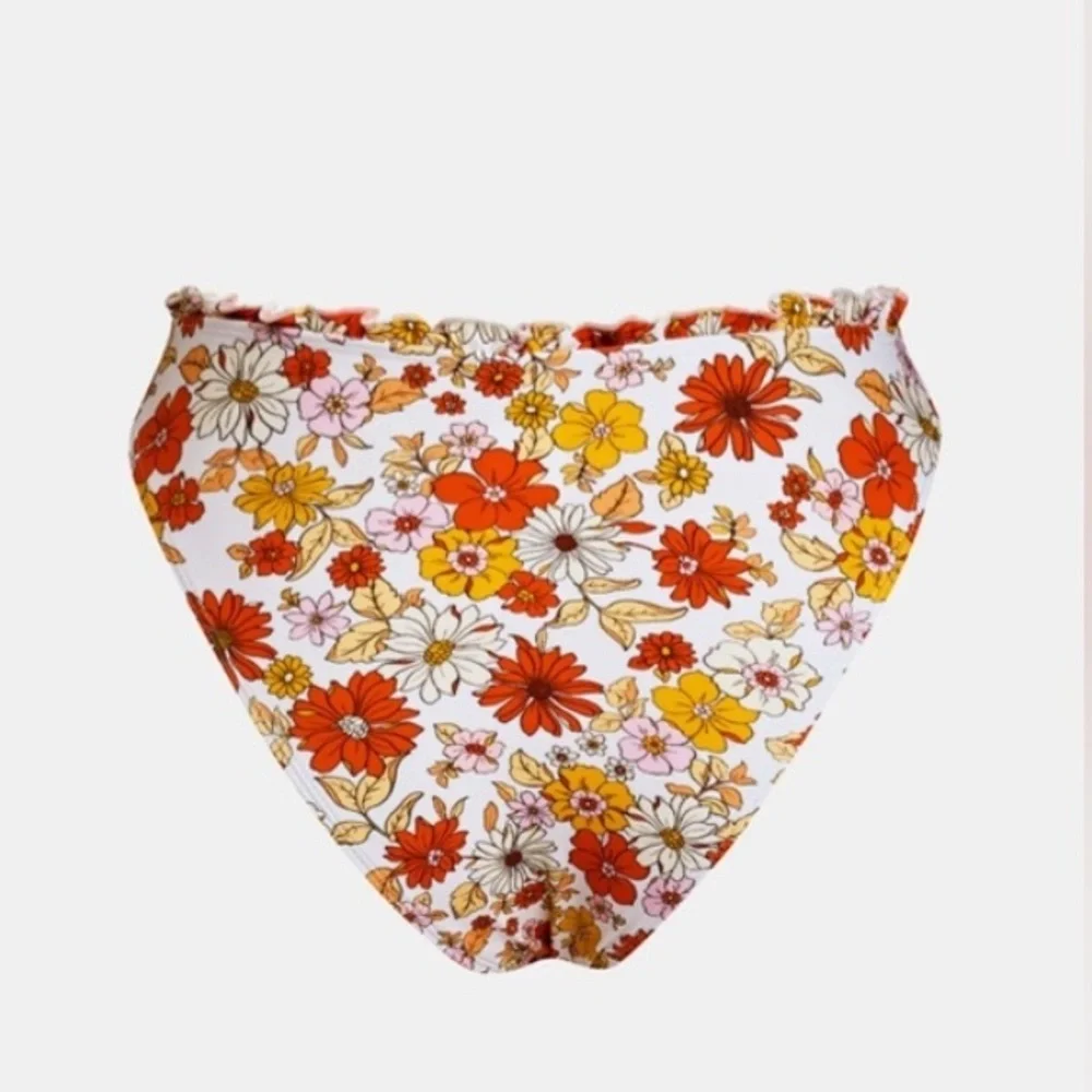 Cupshe White Floral High-Waist Bikini Bottoms with Orange & Yellow Flowers