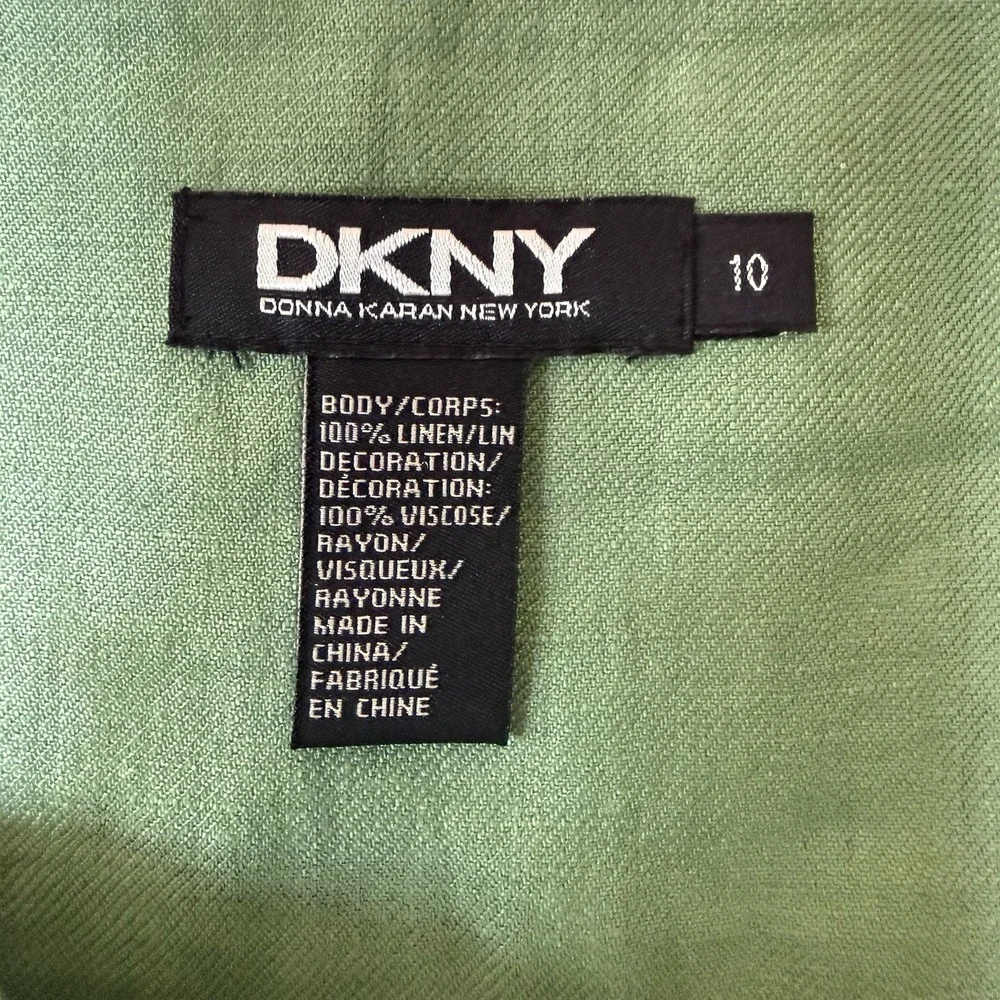 Donna Karen DKNY 100% Linen Embroidered Flowy Green Skirt Women's Size 10 Boho