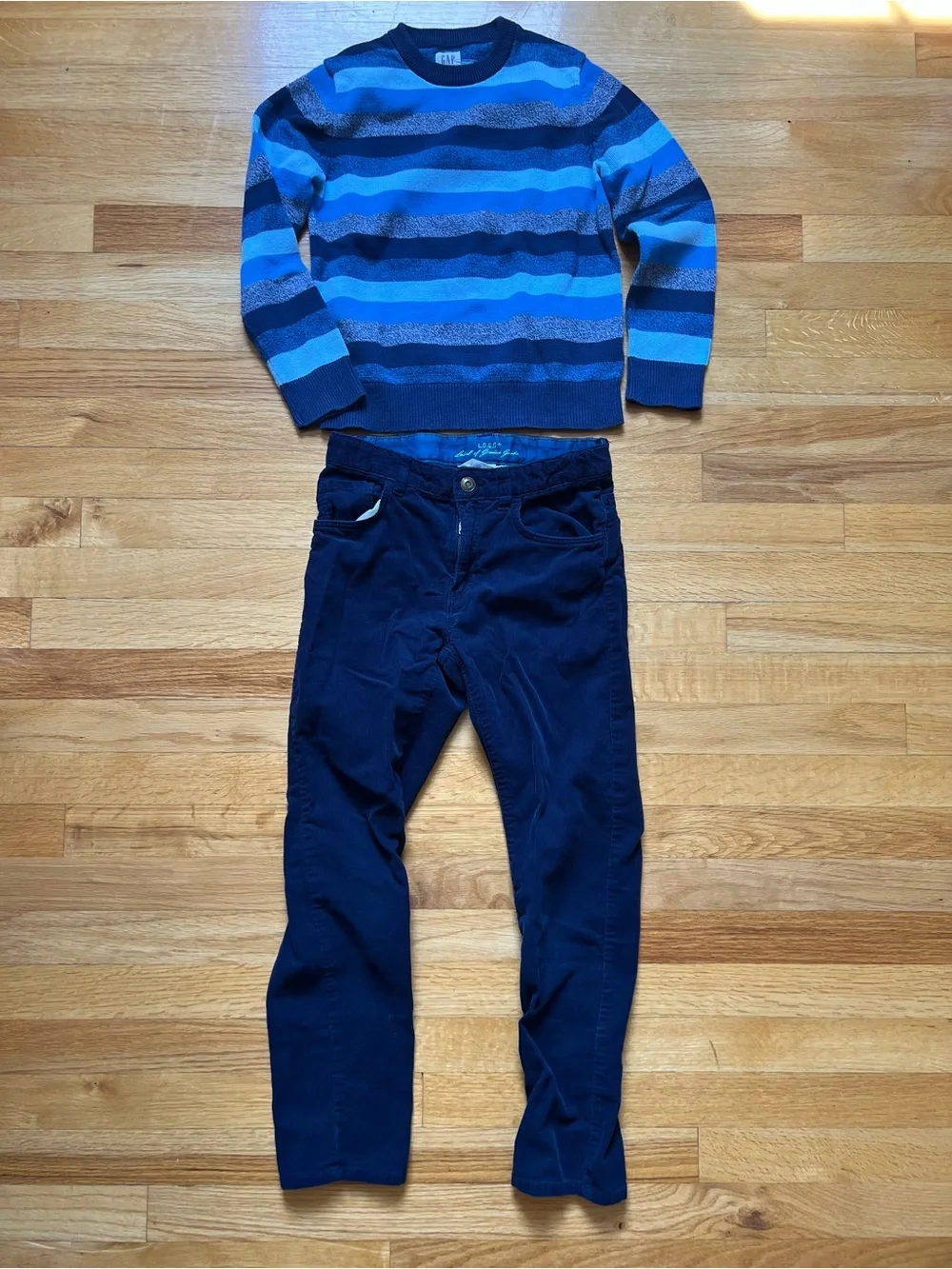 GAP Blue Striped Sweater Kids M and Blue Corduroy size 9-10 L.O.G.G. Pants
