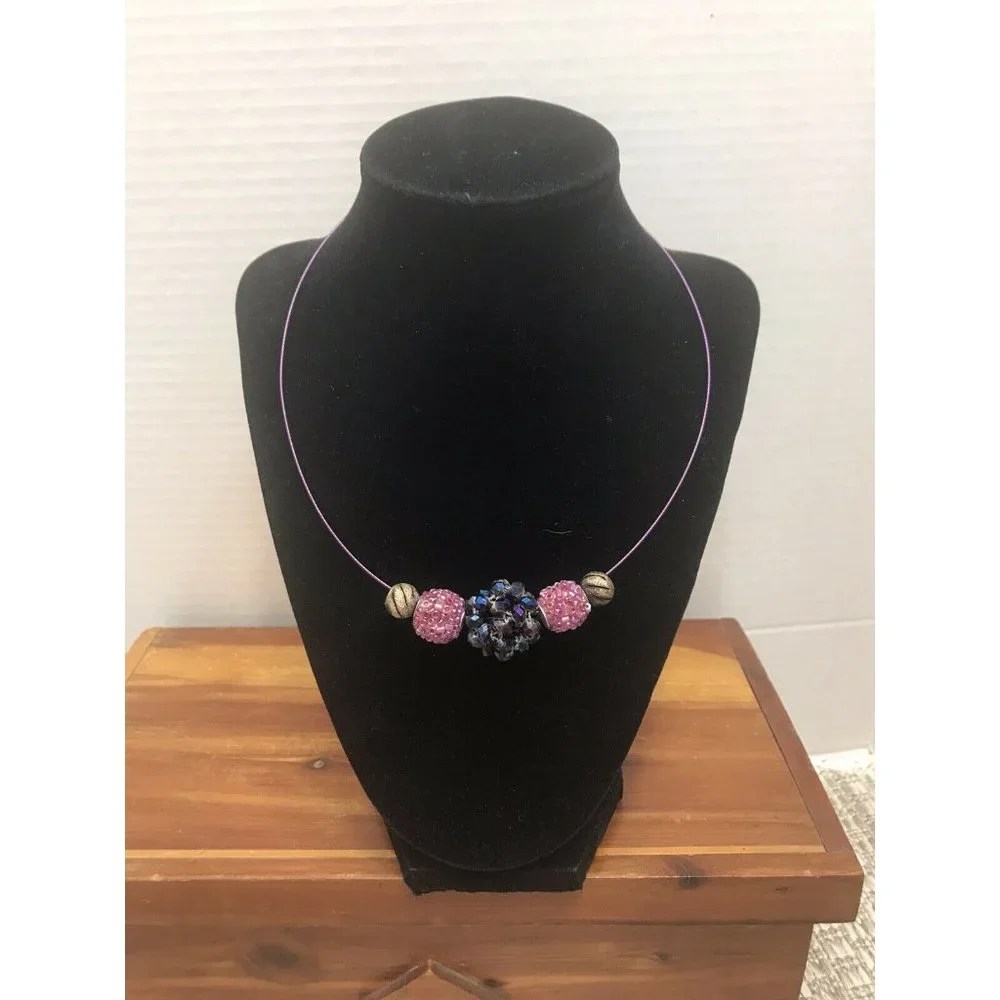 Unique Bundle Of 4 Wire Cuff Necklaces‎ Choker Beaded Cat Glass Silver-tone