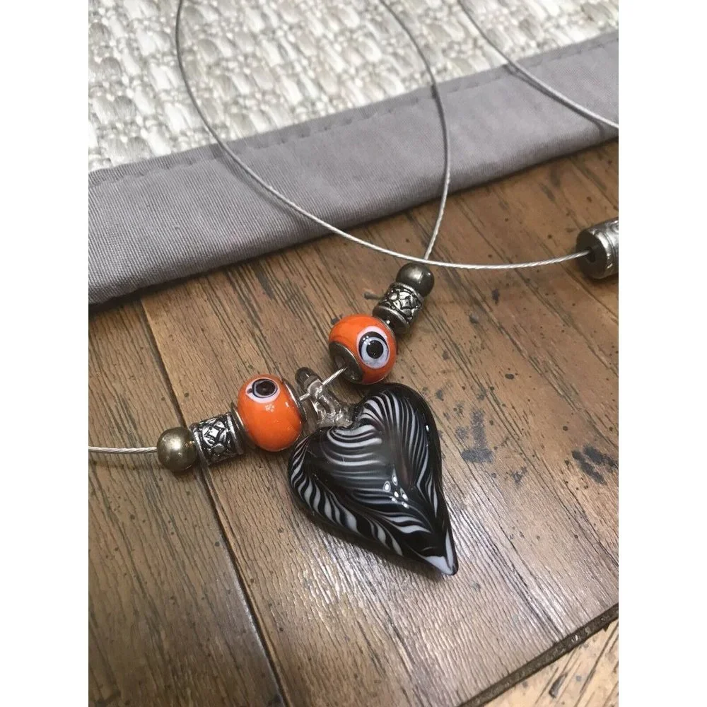 Unique Bundle Of 4 Wire Cuff Necklaces‎ Choker Beaded Cat Glass Silver-tone
