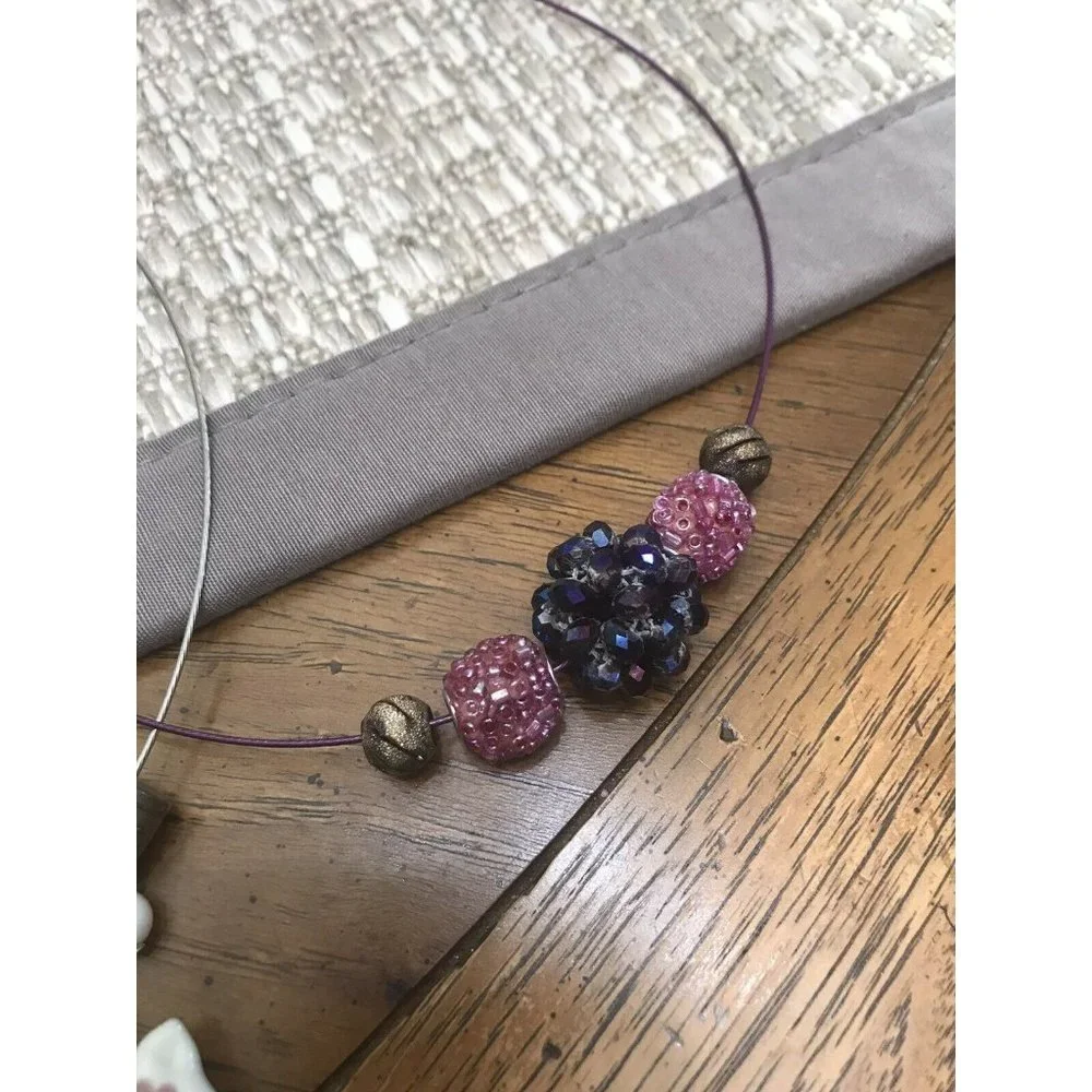 Unique Bundle Of 4 Wire Cuff Necklaces‎ Choker Beaded Cat Glass Silver-tone