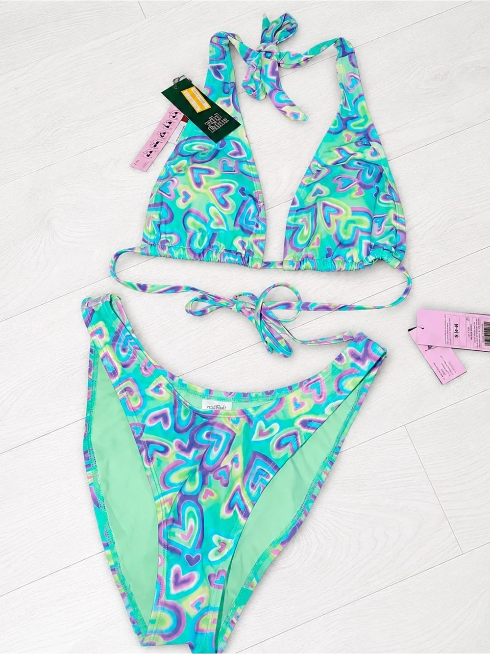 wild fable Turquoise & Purple Heart Print Triangle Bikini