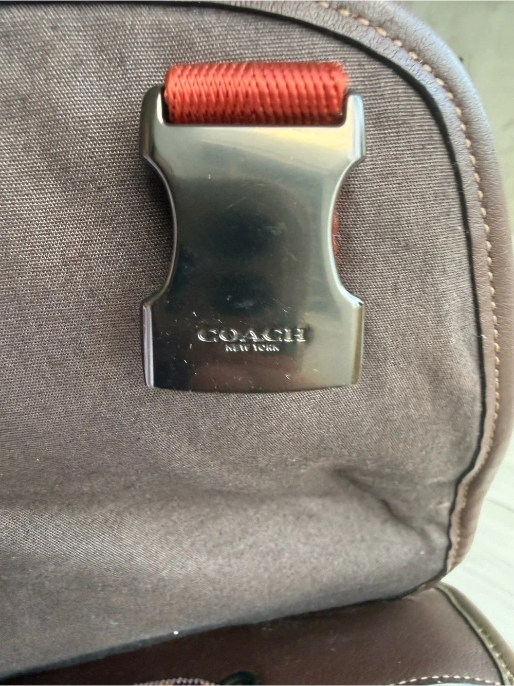 Coach Brown Signature Canvas & Leather Backpack with Red Accents
