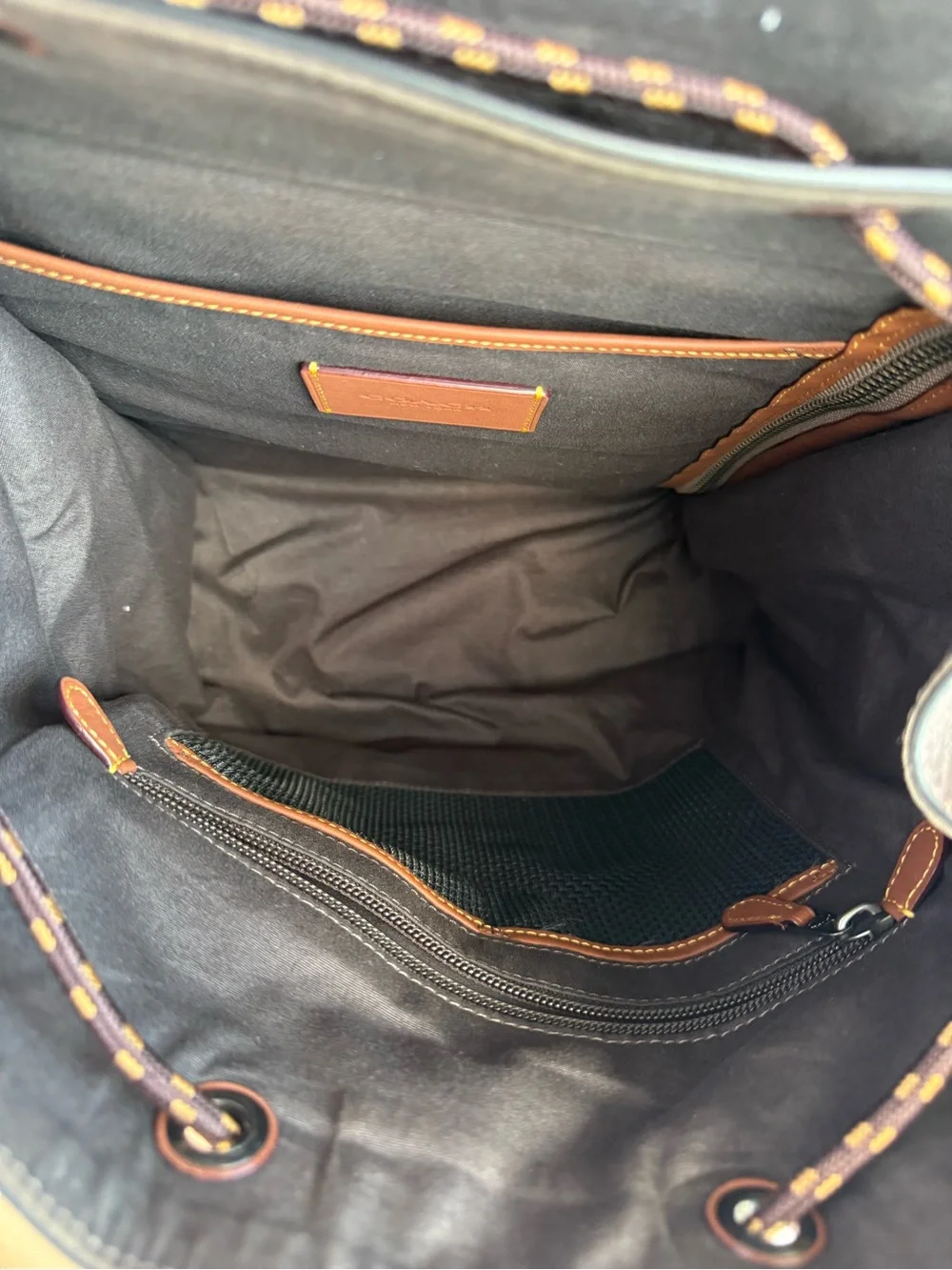 Coach Brown Signature Canvas & Leather Backpack with Red Accents