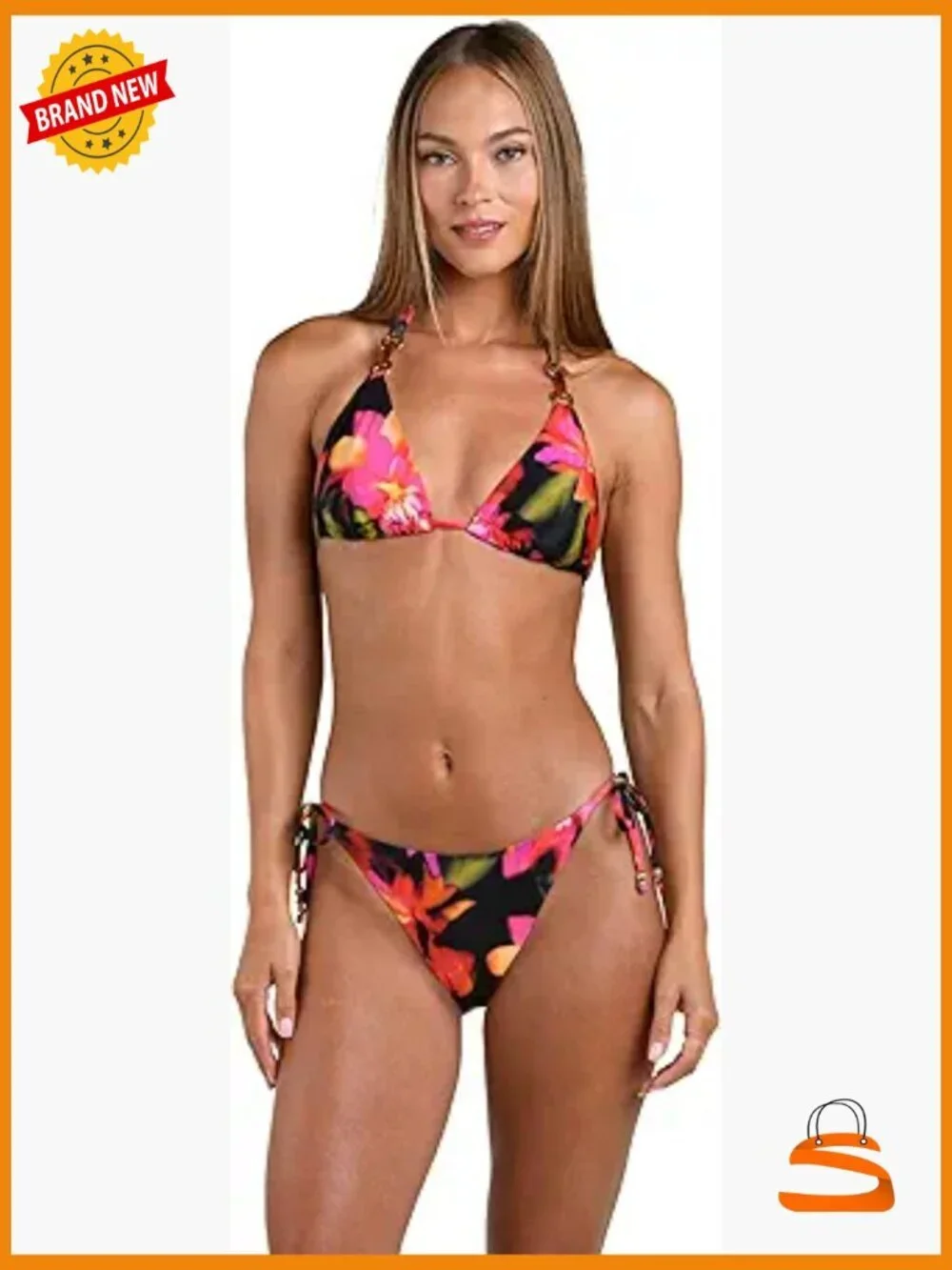 Adjustable Triangle Bikini Top with Removable Cups, Size 4