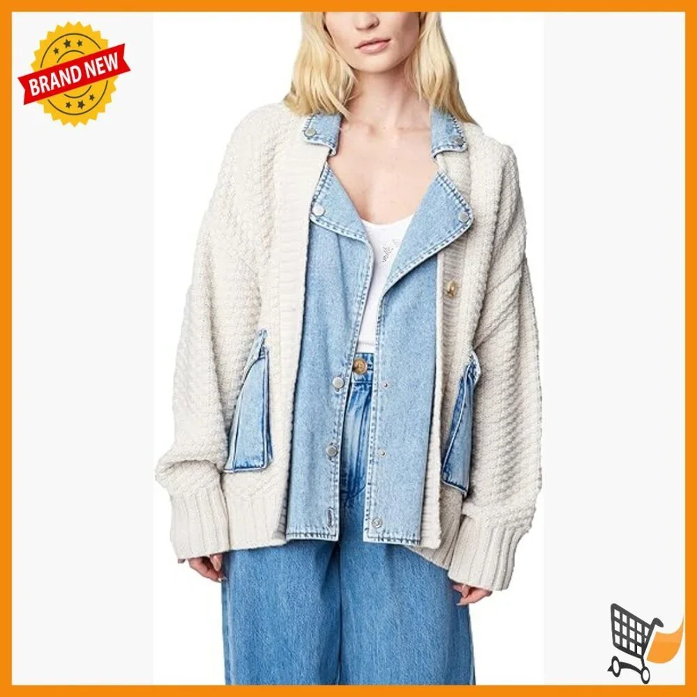 Large Relaxed Fit Cotton Cardigan with Button Front and Pockets