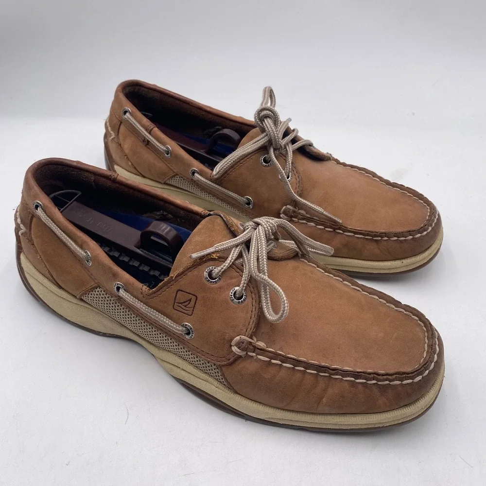 Sperry Top-Sider Billfish Boat Shoes Mens 10M Tan Leather Mesh Nautical Classic