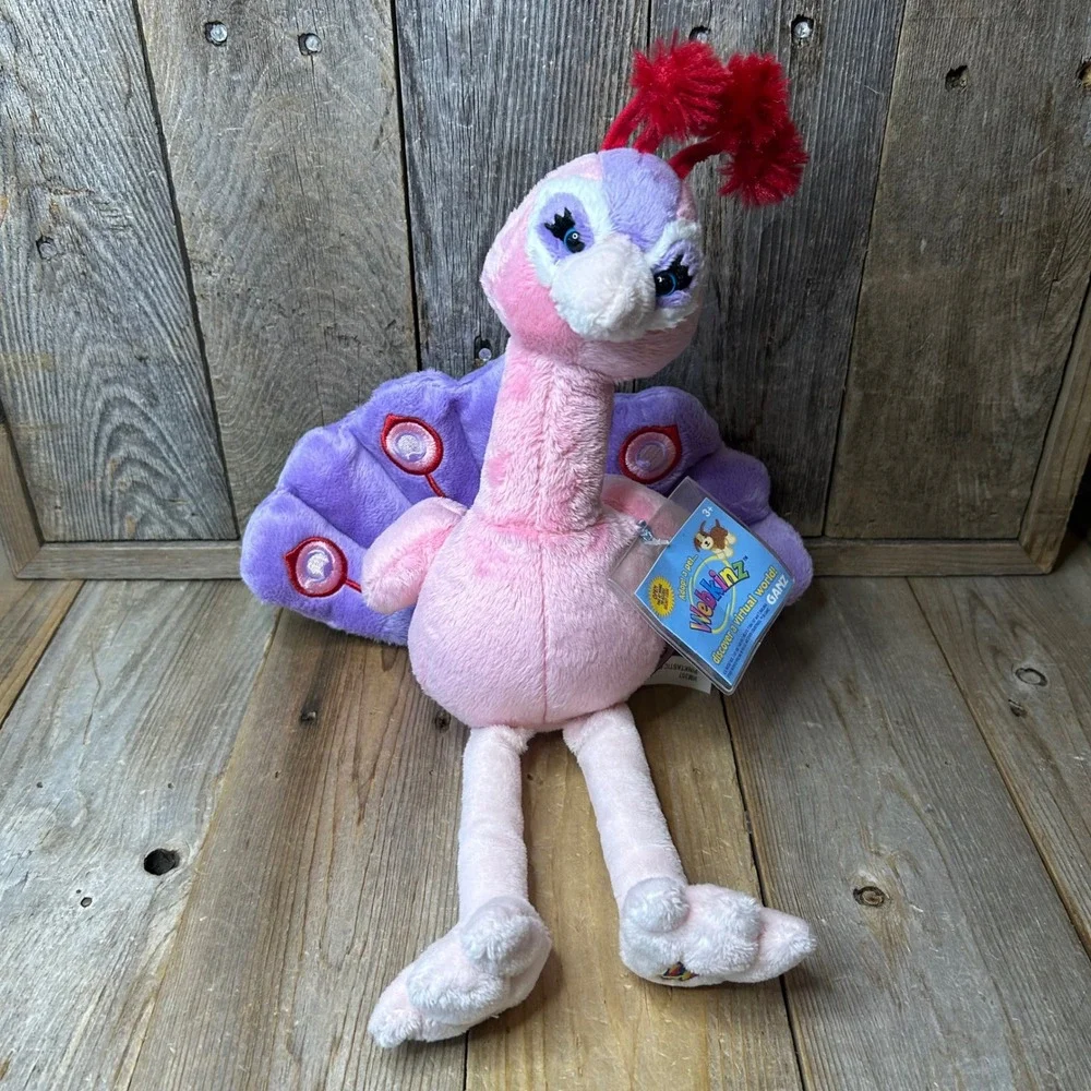 Ganz Webkinz Pinktastic Peacock Plush Pink Purple Bird HM357 Retired NWT