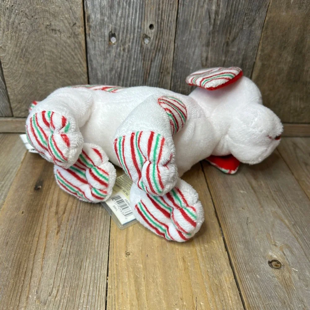 Ganz Webkinz Peppermint Puppy HM467 White Red Green Striped Christmas Plush NWT
