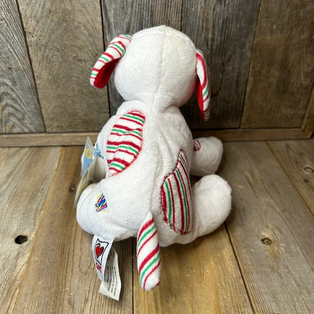 Ganz Webkinz Peppermint Puppy HM467 White Red Green Striped Christmas Plush NWT