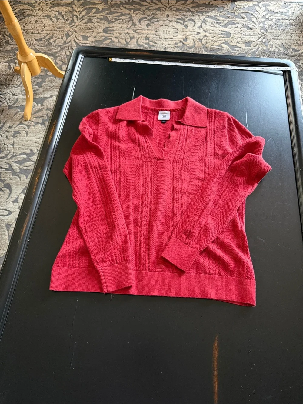 CAbi Red V-Neck Collared Knit Sweater#4662