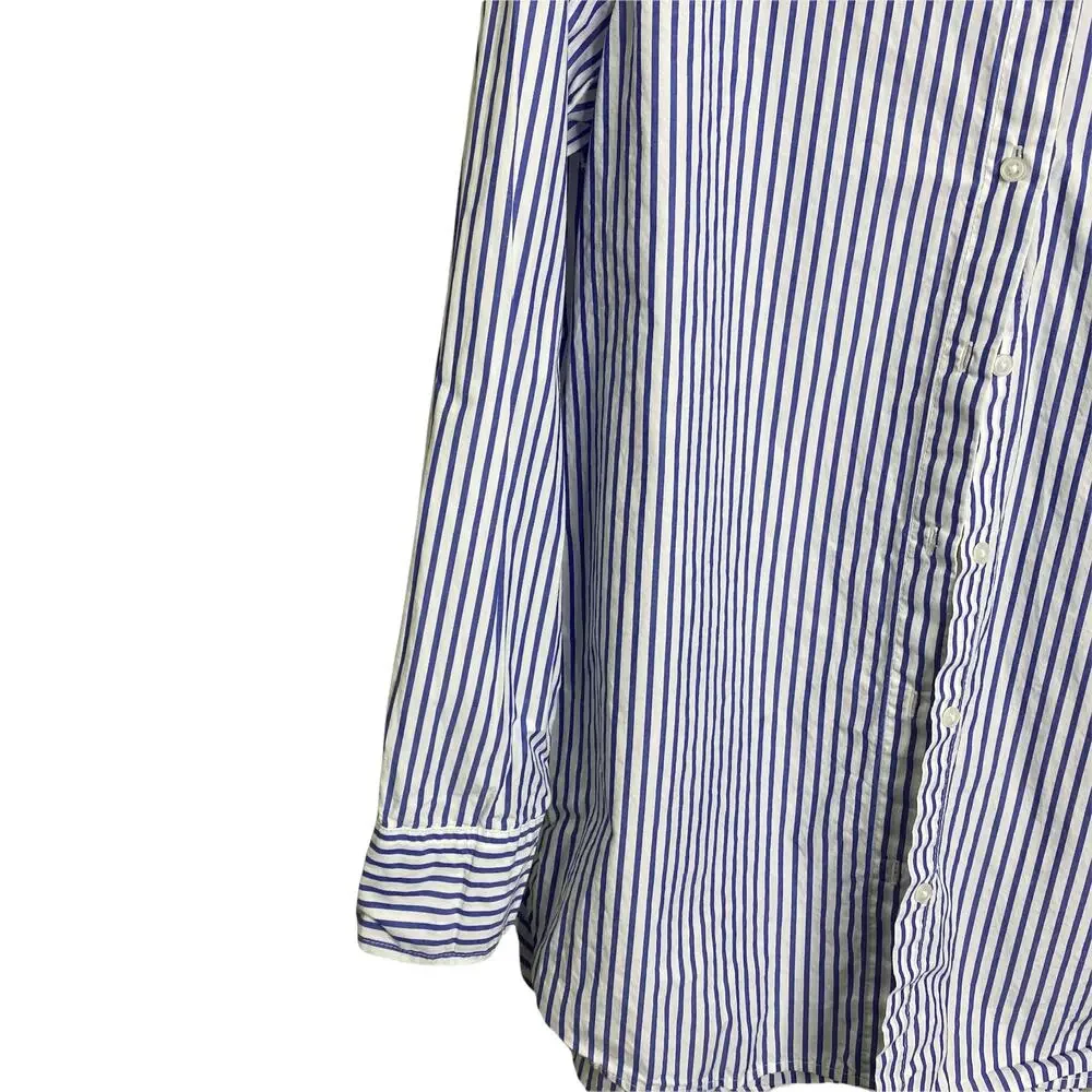 H&M Women's XS Shirt Blouse Blue & White‎ Striped Button Down 100% Cotton