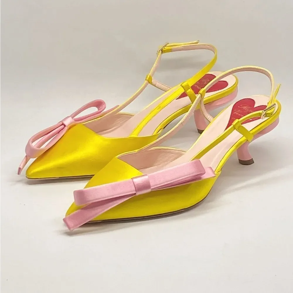Roger Vivier 55mm Virgule Bow satin pumps size 36.5