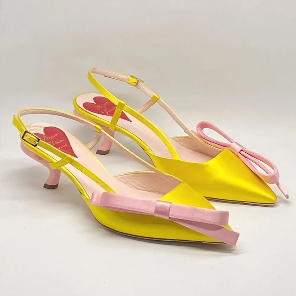Roger Vivier 55mm Virgule Bow satin pumps size 36.5