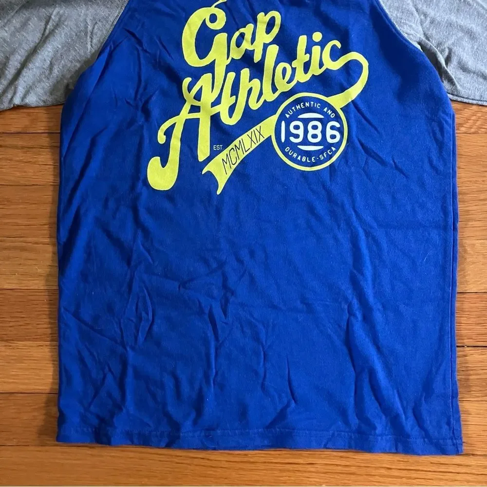 Gap Kids Blue Yellow Cotton Athletic Raglan Long Sleeve Tee XL 12