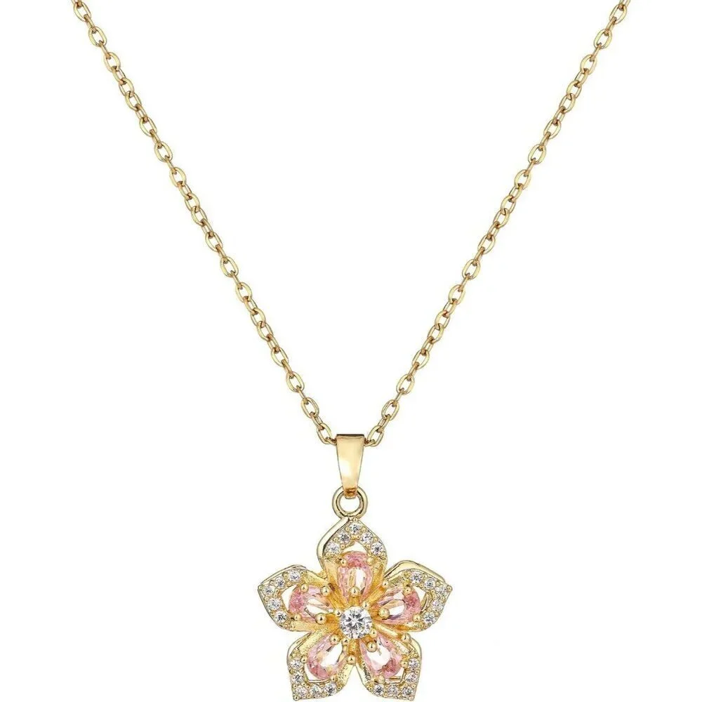 Gold Flower Fidget Necklace for Women - Rotatable Crystal Blossom Pendant