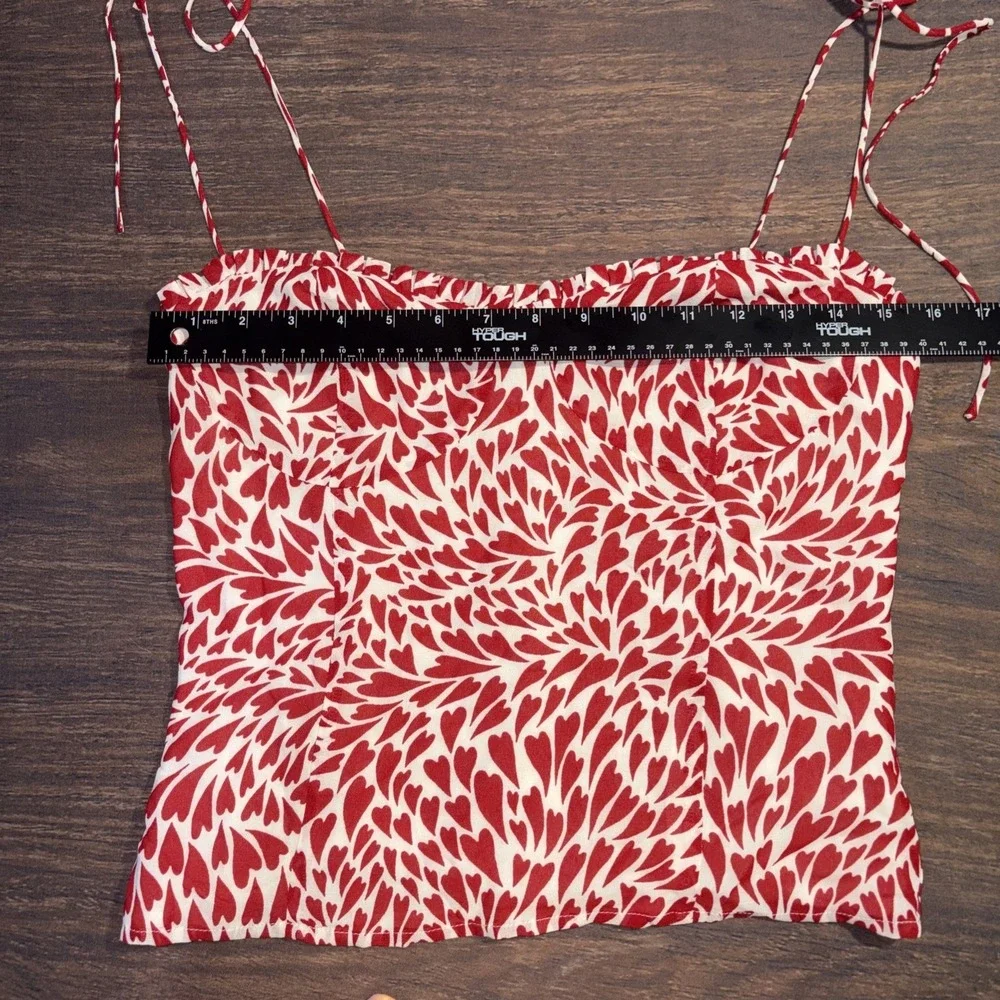 Reformation Novena Ruffle Camisole Heart Print Bustier Cami Top Womens Size 10