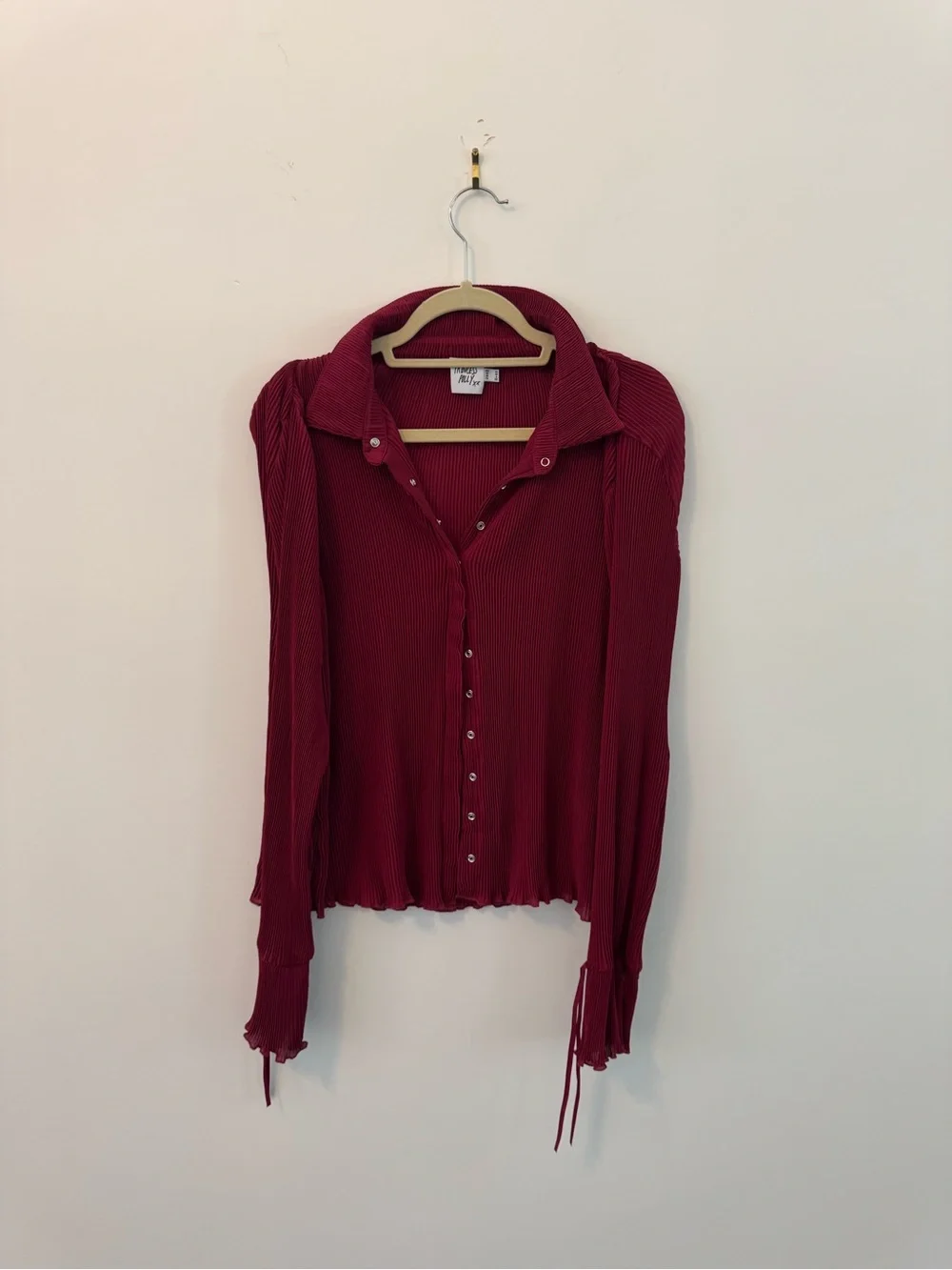 Princess Polly Burgundy Ribbed Button-Down Shirt