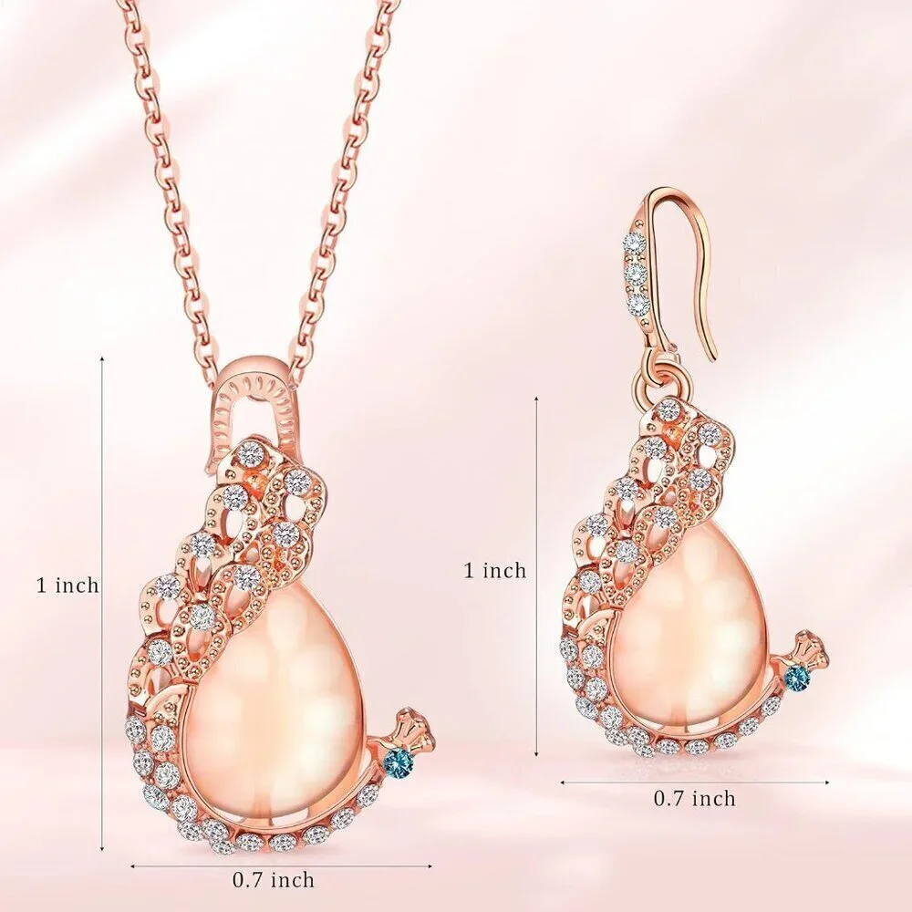 4-Piece Peacock Jewelry Set for Women - Crystal Necklace & Earrings for Gifts