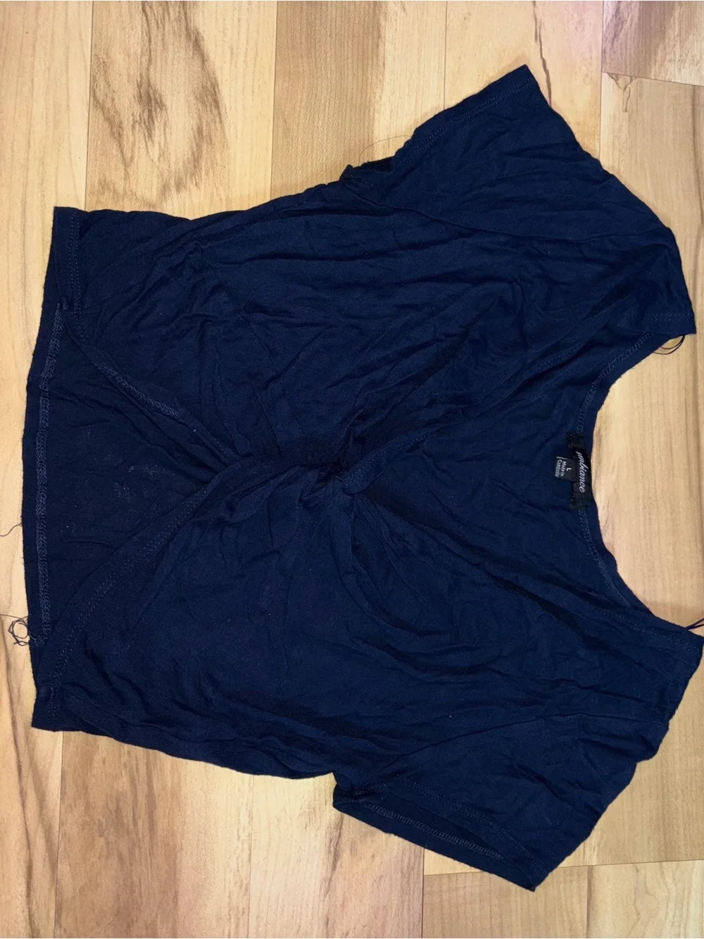 Navy Short Sleeve Knot Front Top