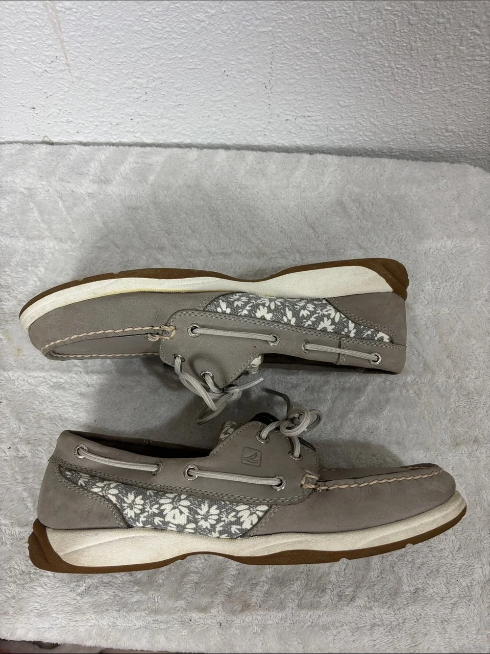 Sperry Top-Sider Women’s 8.5M Gray Leather Floral Boat Shoes Comfort Loafers