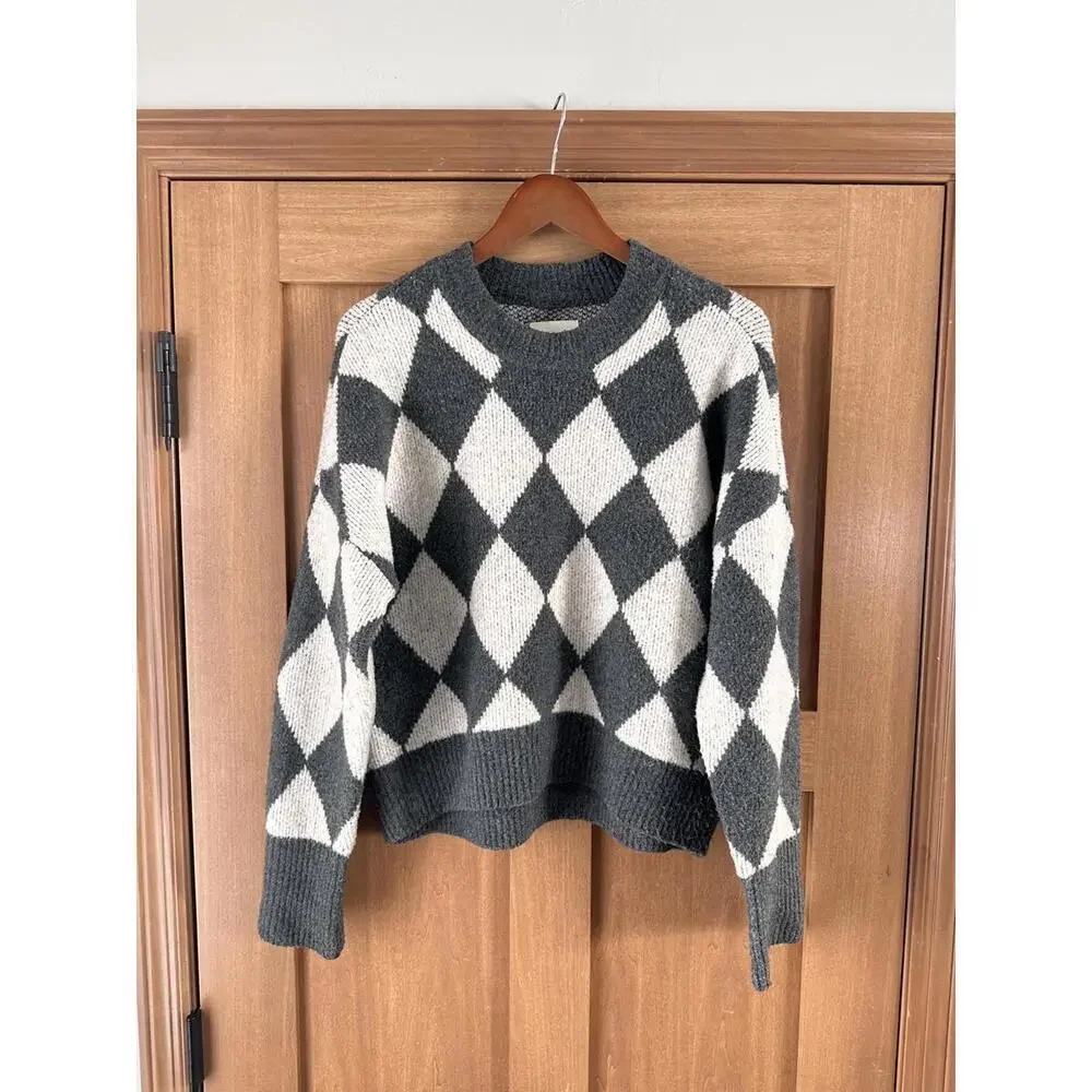 Abercrombie & Fitch Grey Wool Blend Argyle Diamond Check Sweater Women’s Medium