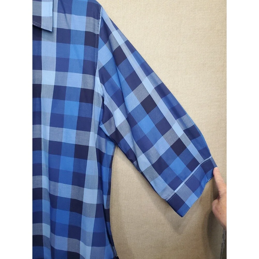 Coldwater Creek Cotton Blend Blue Plaid 3/4 Sleeve Button-Up Tunic Size 1X