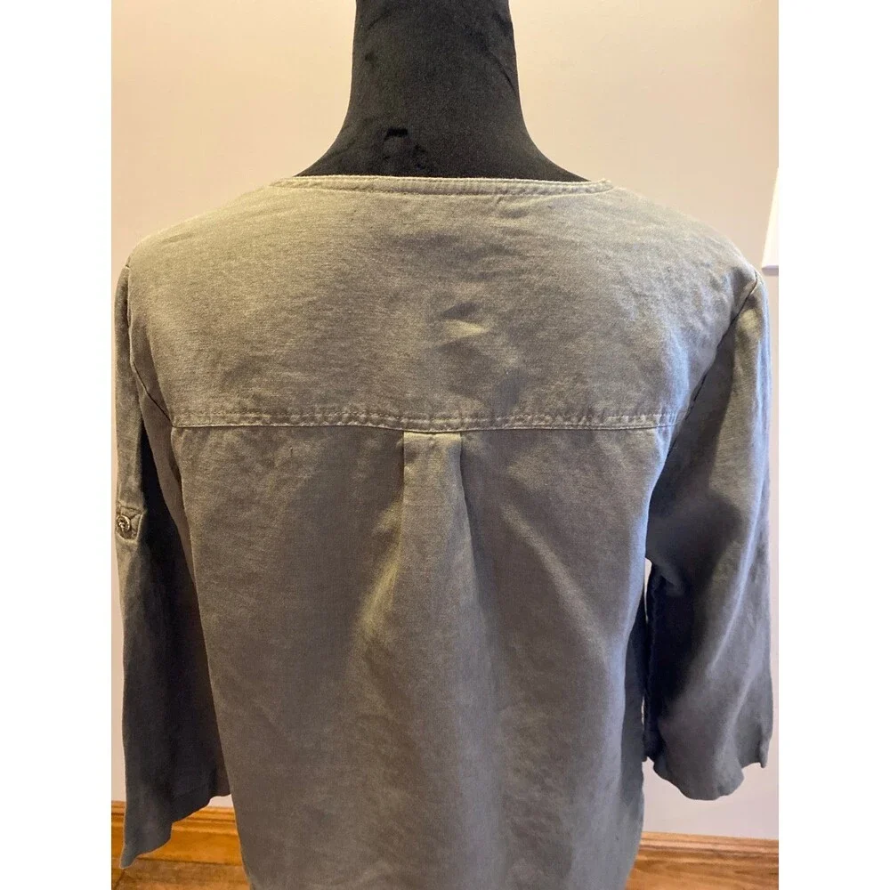 Jones New York Sport Linen Blouse Size Medium Olive Green Tunic‎ Top  Zip Front
