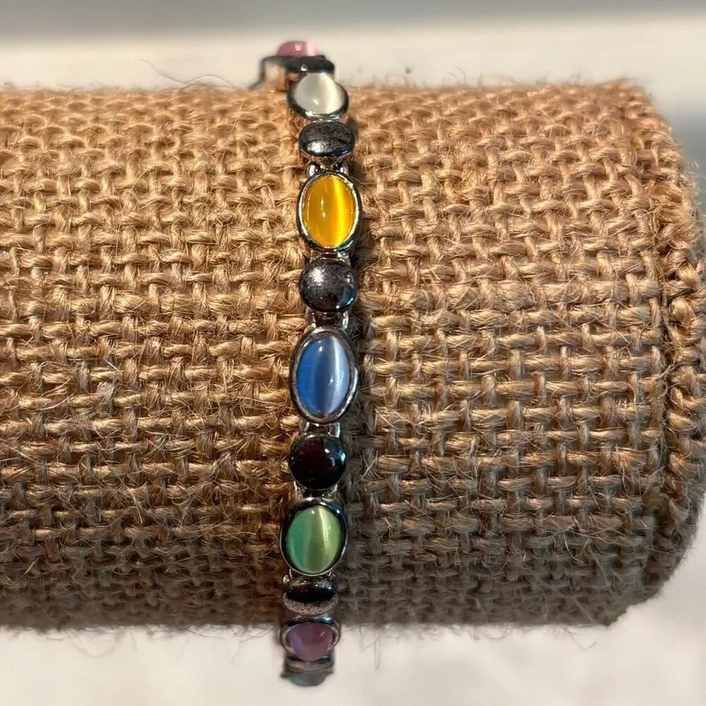 NWT Premier Designs Oval Cats Eye Glass Cabochons Parfait Bracelet Multicolor OS