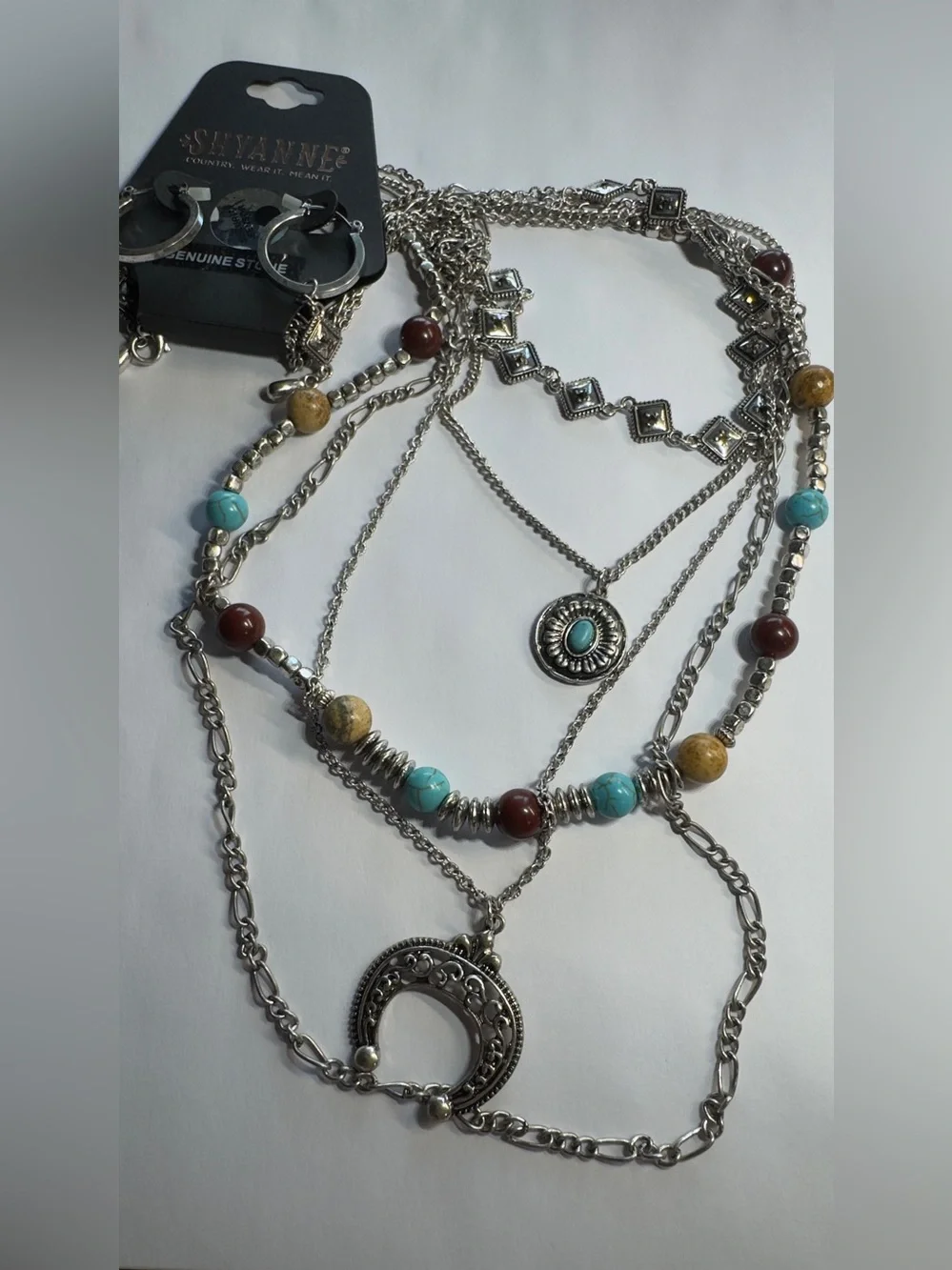 Shyanne Multi-Strand Boho Necklace with Turquoise, Brown & Tan Beads