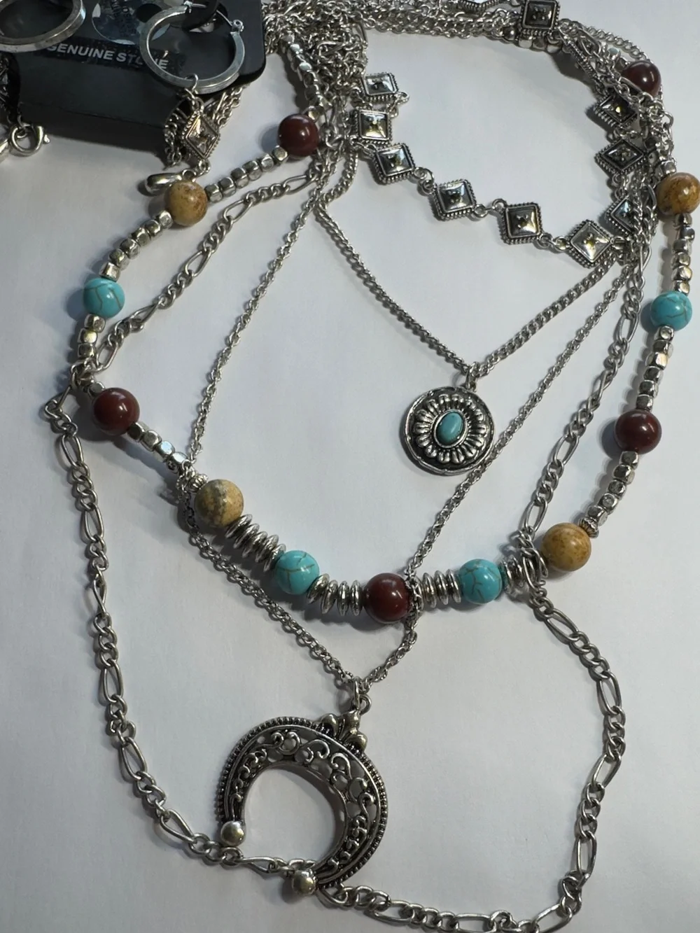 Shyanne Multi-Strand Boho Necklace with Turquoise, Brown & Tan Beads