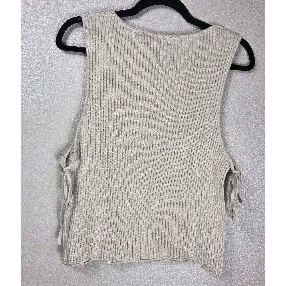 FP Beach Lizzie Sweater Side Tie Tank Top Cream Rib Knit Women's Small Boho