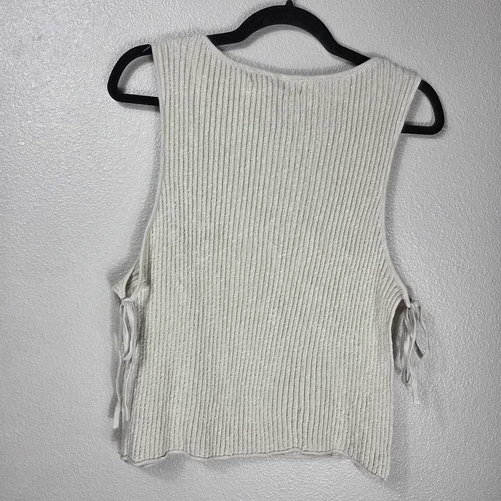 FP Beach Lizzie Sweater Side Tie Tank Top Cream Rib Knit Women's Small Boho