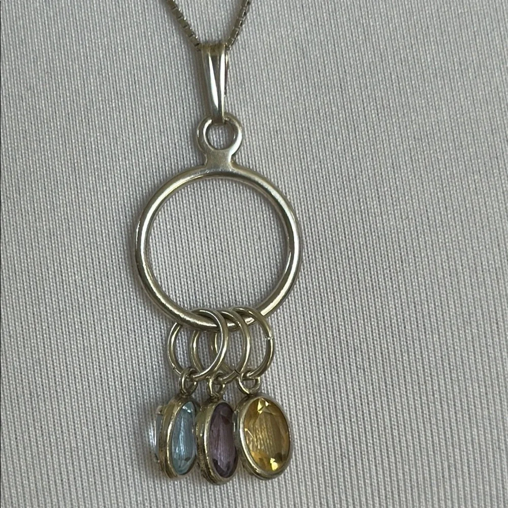 925 silver real stones Topaz amethyst citrine necklace italy