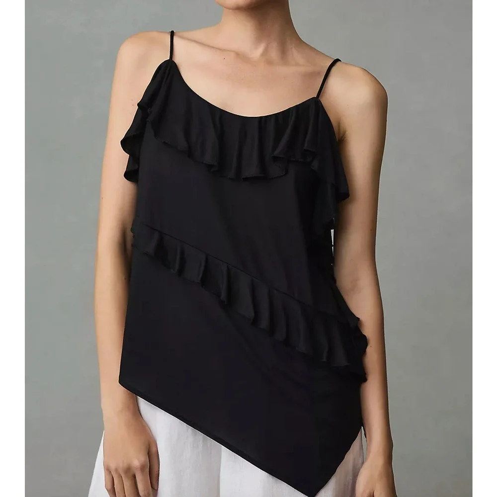 Anthropologie Cami Women S Small Raspberry Ruffle Tiered Asymmetrical Tank Top