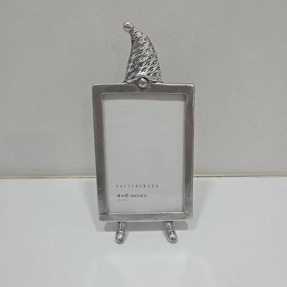 Pottery Barn Gnome Elf Picture Frame Silver Metal 4x6