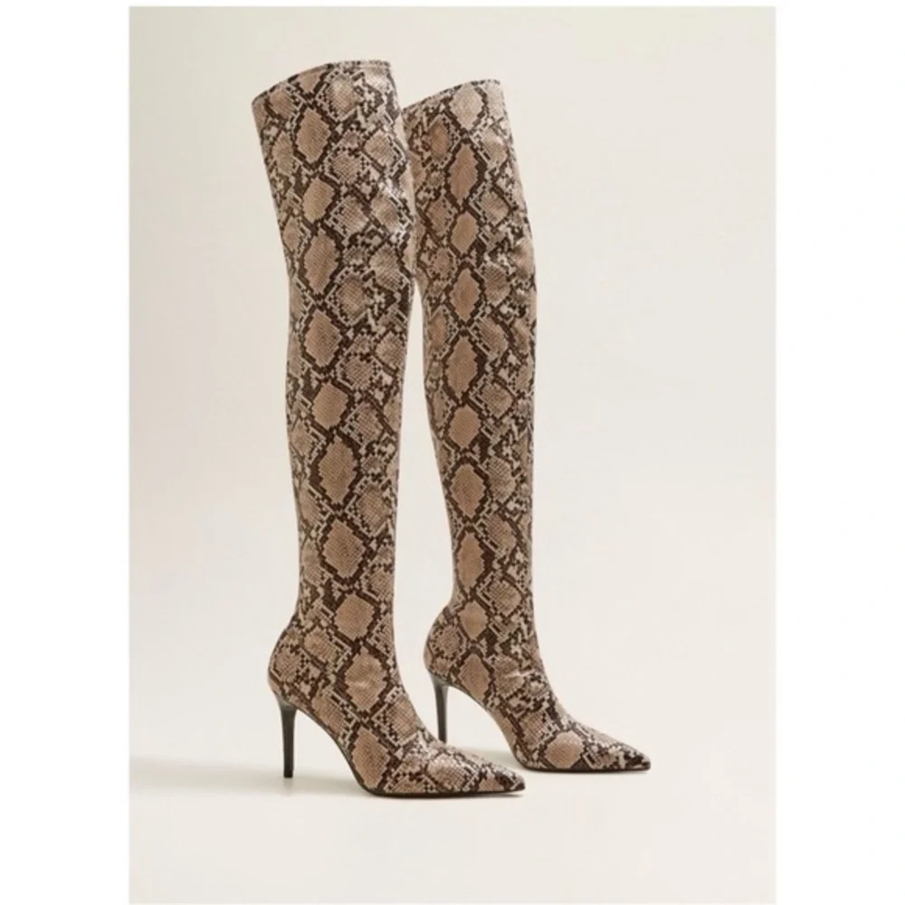 Mango Snakeskin Pattern Over-the-Knee Boots