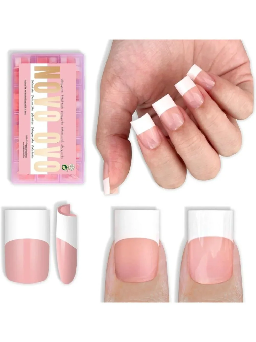 Baby Pink Retro French Tip Press-On Nails - 240 Pcs, DIY Soft Gel Full Cover