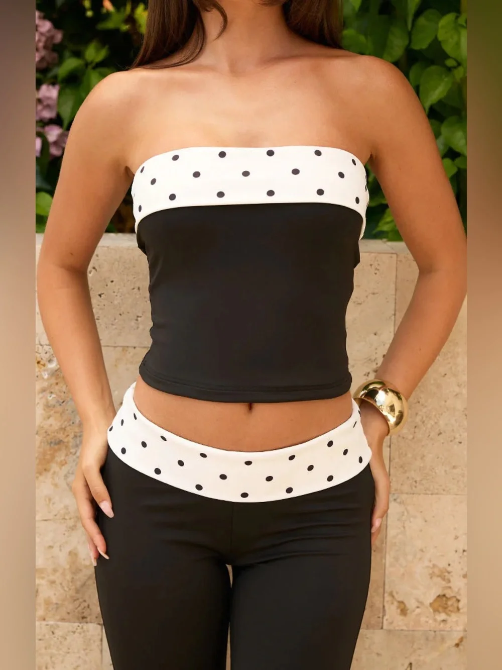 Beginning Boutique Reece Black Polka Dot Strapless Top