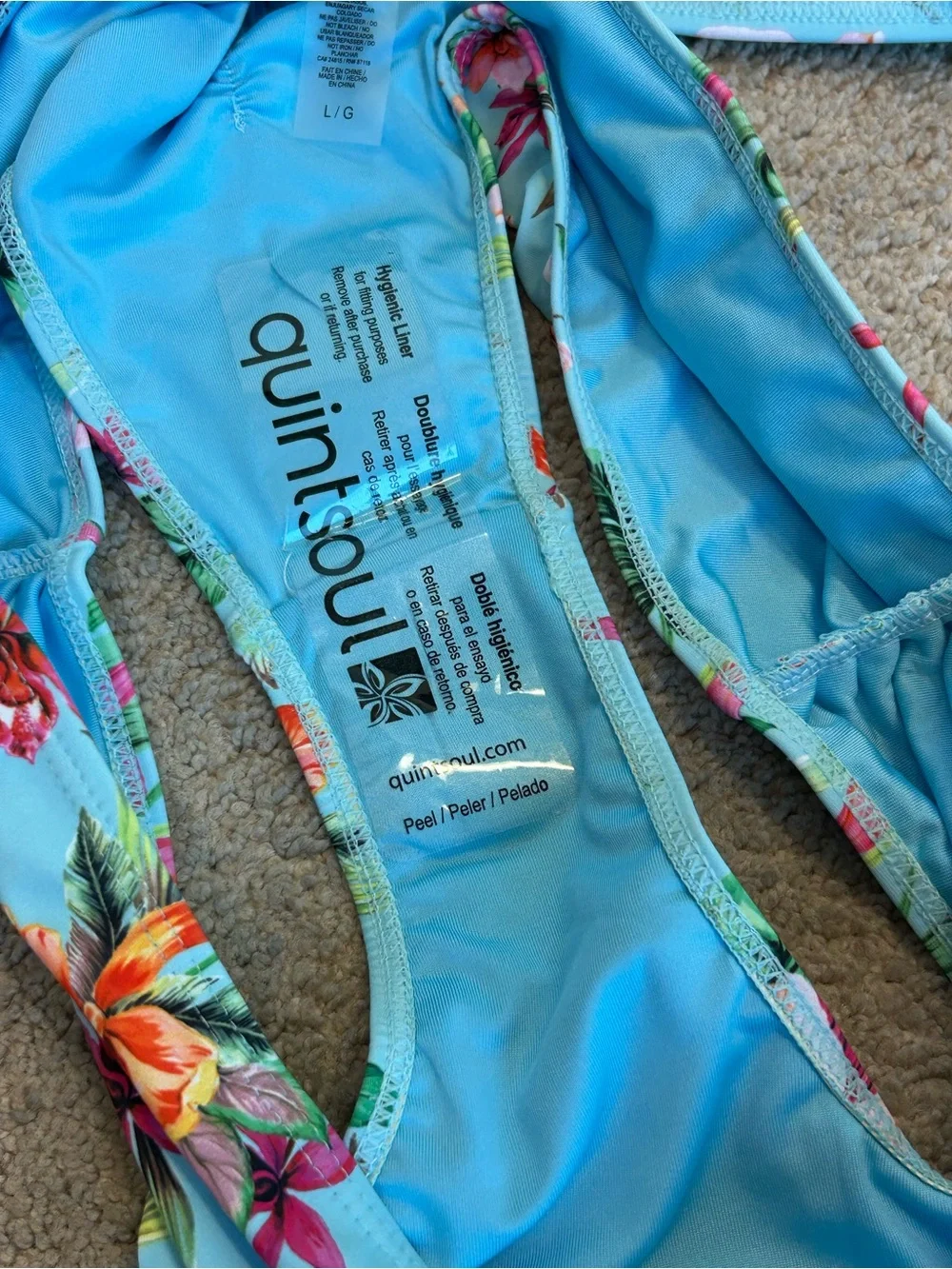 Quintsoul Tropical Floral Bandeau Bikini Set Blue Pink Orange Size Large NWT