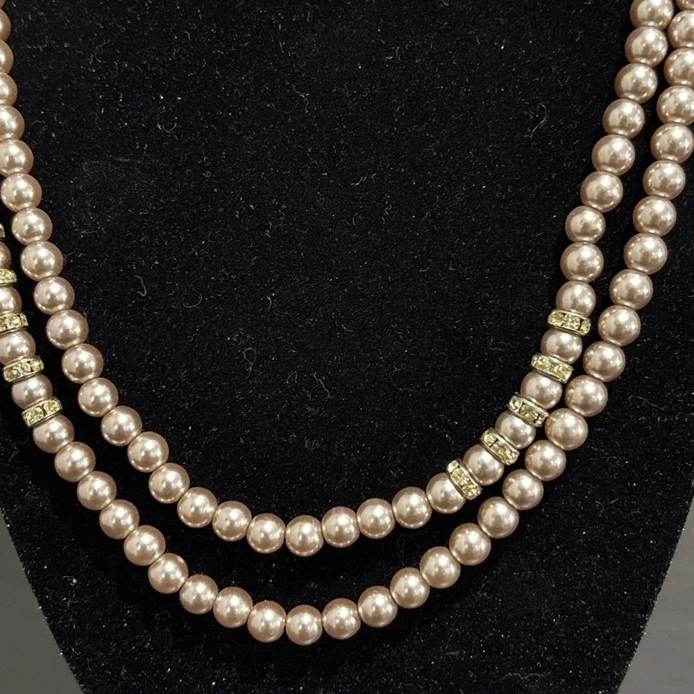 Banana Republic Beaded Pearl Long Necklace w/ Rhinestone Spacers Statement 38