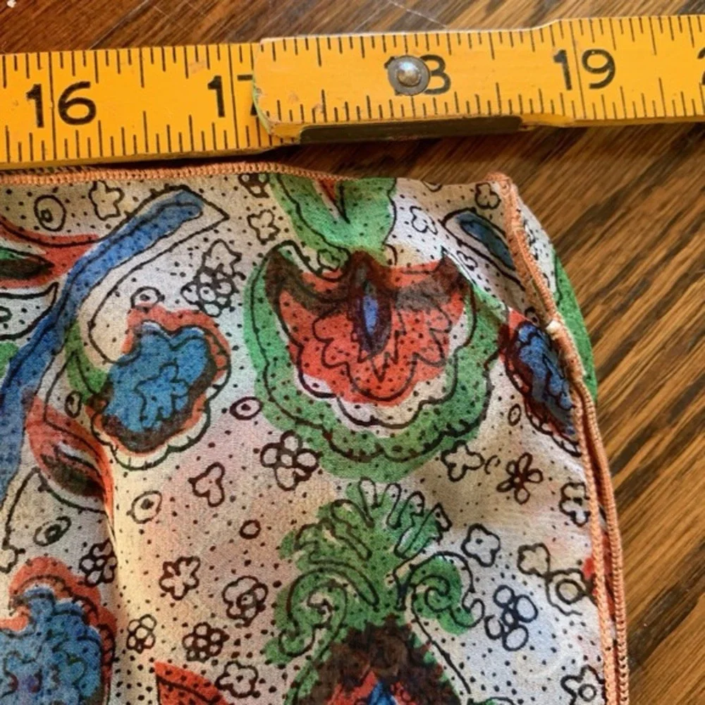 Vintage Paisley‎ Floral Silk Chiffon Sheer Scarf Green Blue Red 51x19