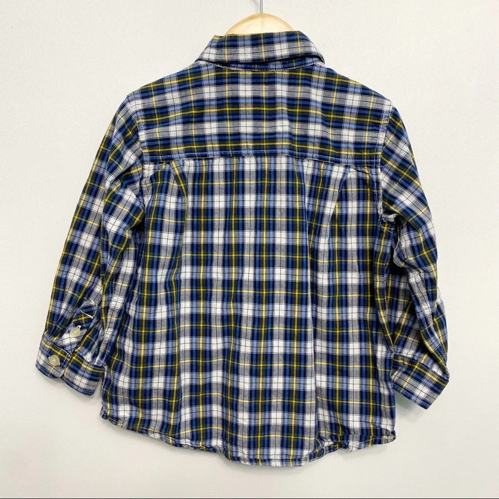 the children's place | plaid navy yellow button down shirt 4t