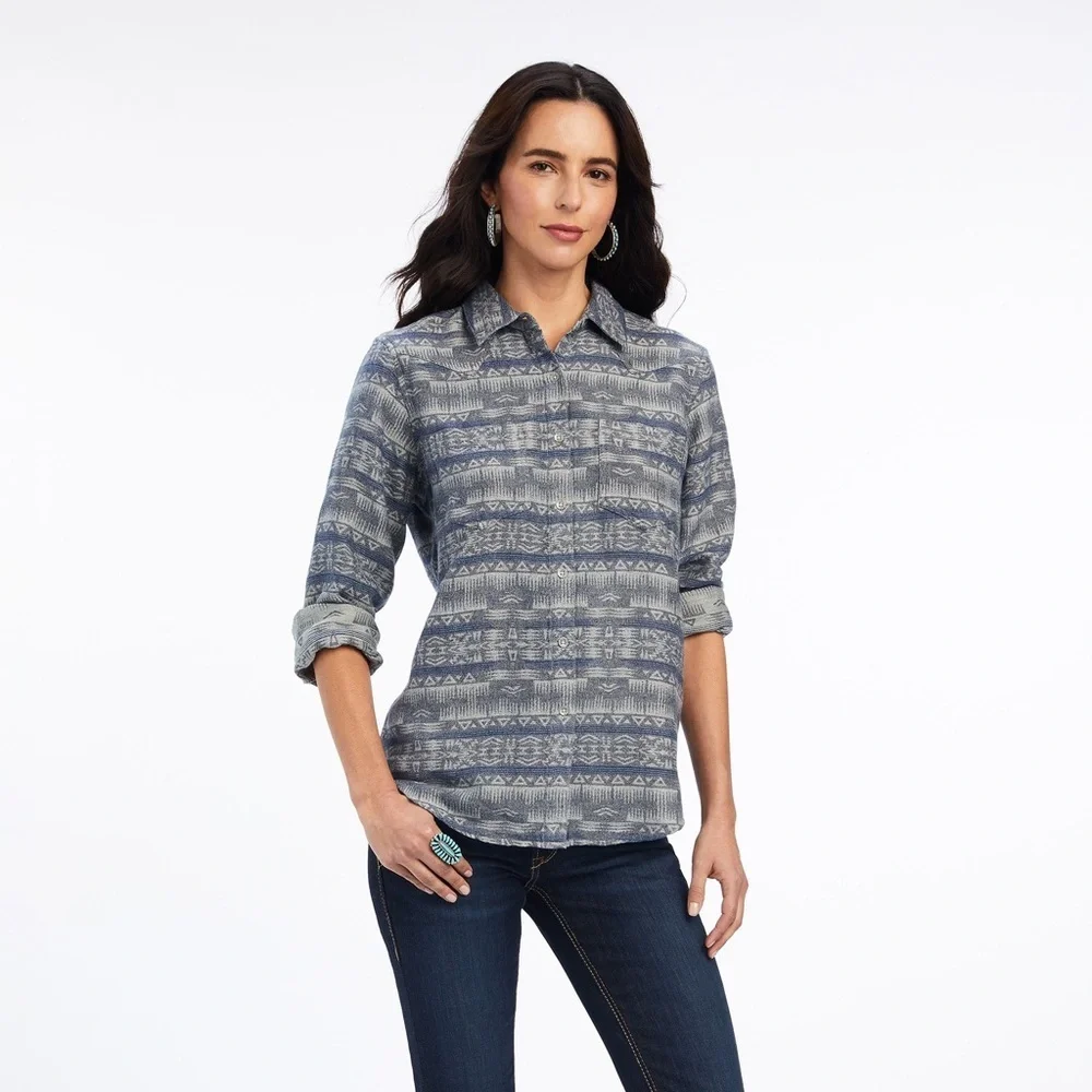 Ariat Women's Blue Geometric Button Down Western Shirt Size Small