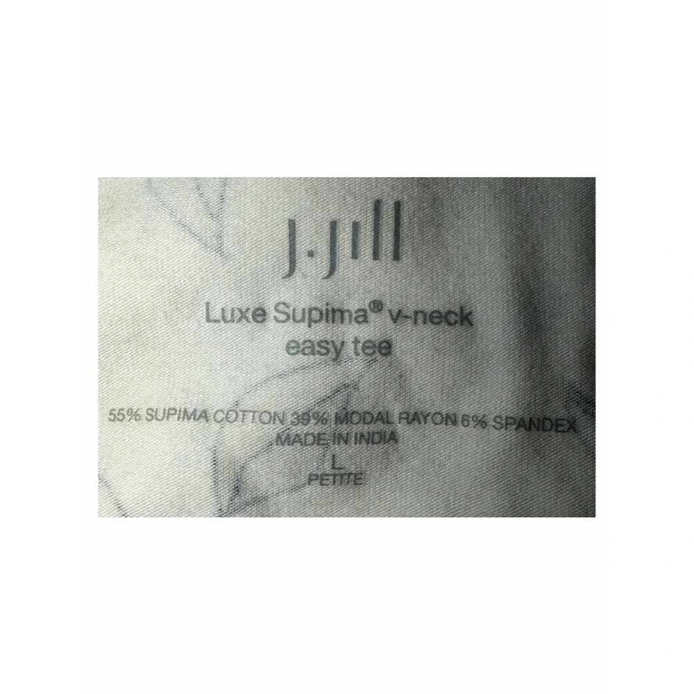 J.Jill Luxe Supima Easy Tee Floral V-Neck Short Sleeve Top Cream Black LP