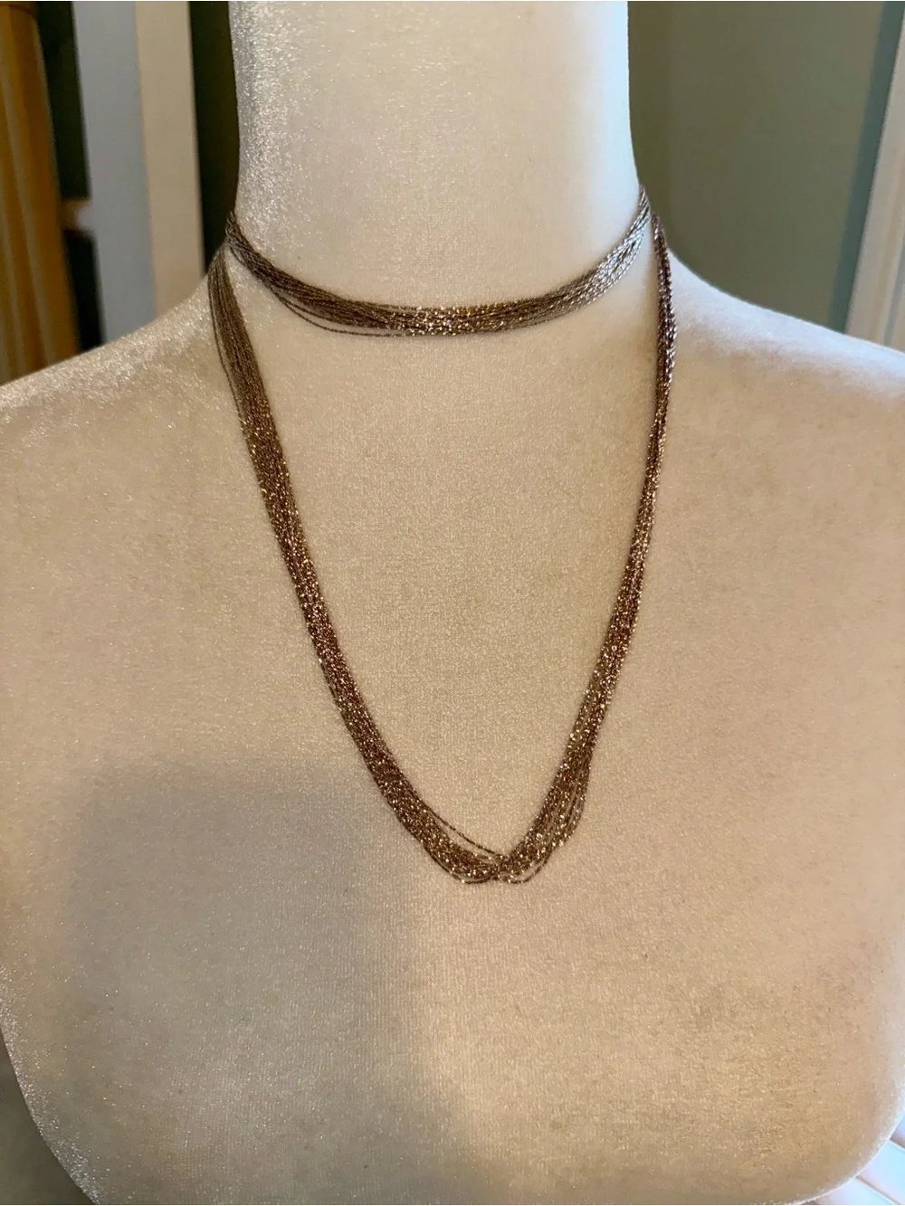 Long 925 Italy KA 1772 Tone Layering Necklace