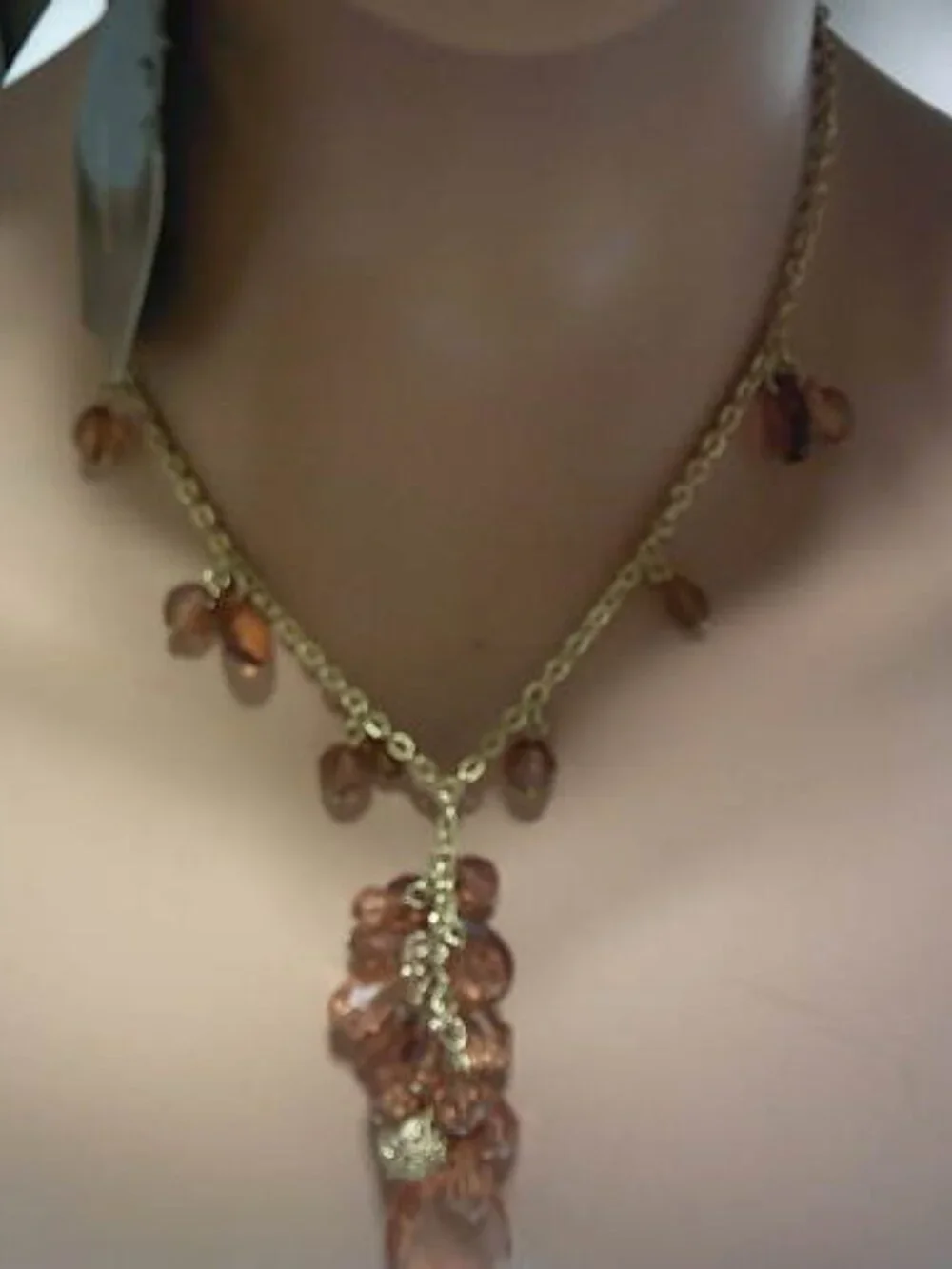 NEW FASHION NOVA AMBER COLORED GEMSTONE BEADED NECKLACE ON GOLD ADJUSTABLE CHAIN