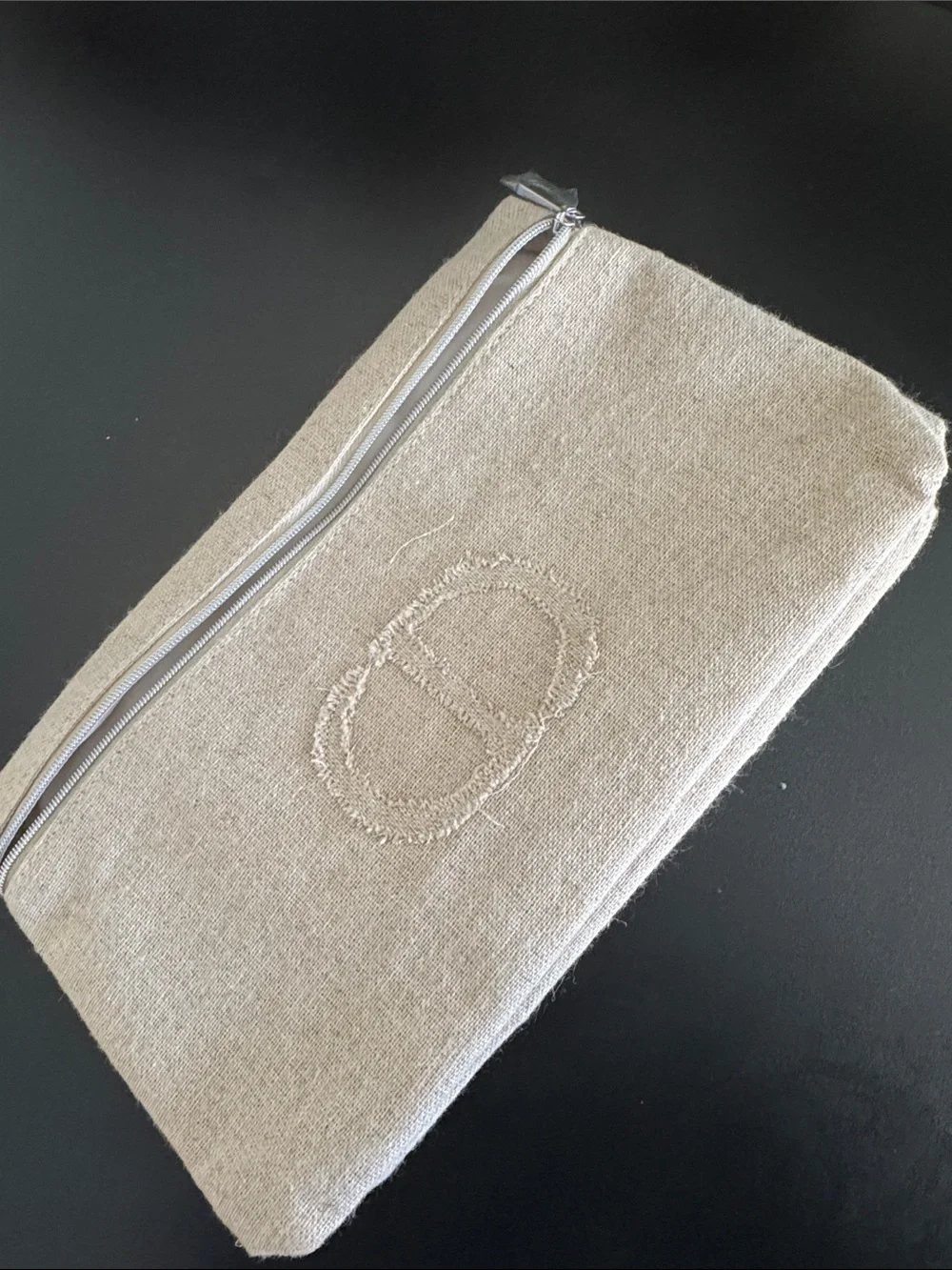 NWOT Dior Beige Linen Makeup Pouch/Clutch  with Logo Pull
